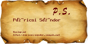 Páricsi Sándor névjegykártya